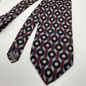 Robert Talbott Parisian Mens Silk Necktie Geometric Pattern Burgundy Blue Gold